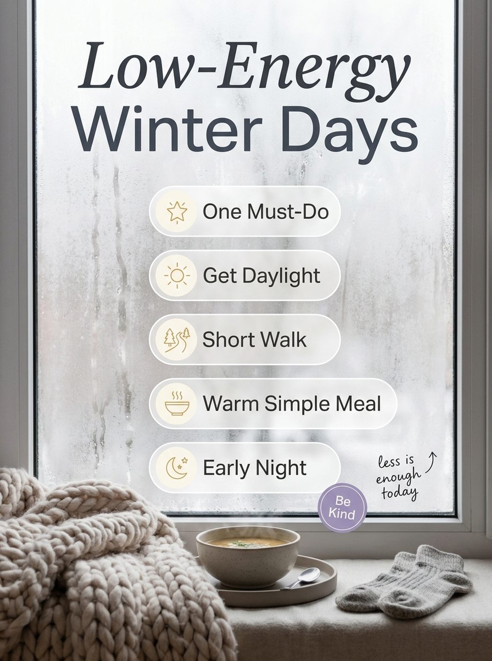 A Kind Plan for Low-Energy Winter Days illustration